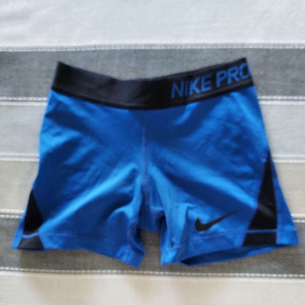 Nike Pro Dri-FIT Women's Compression Shorts Royal Blue Black Size S 3" Inseam